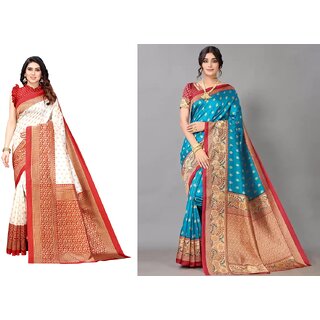                       SVB Sarees Multicolor Art Silk Printed Sarees Pack Of 2 Saree                                              