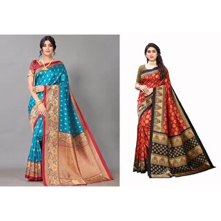 SVB Sarees Multicolor Art Silk Printed Sarees Pack Of 2 Saree SVB Sarees Multicolor Art Silk Printed Sarees Pack Of 2 Saree