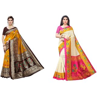                      SVB Sarees Multicolor Art Silk Printed Sarees Pack Of 2 Saree                                              