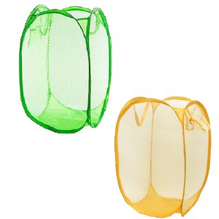                       Winner Full Size Rectangular  Foldable Green  Yellow Laundry Basket - Laundry Bag Pack of 2 (lxbxh - 36X36X58 Cm)                                              