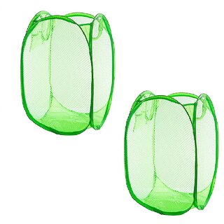                       Winner Full Size Rectangular  Foldable Green Laundry Basket - Laundry Bag Pack of 2 (lxbxh - 36X36X58 Cm)4000118-02                                              
