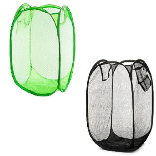                       Winner Full Size Rectangular Green  Black Foldable Laundry Basket - Laundry Bag Pack of 2 (lxbxh - 36X36X58 Cm)                                              