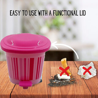                       Mannat Small Table Dustbin Desktop Dustbin with Attached lid Dustbin for Study Table(Pink,Lines,Pack of 1)                                              