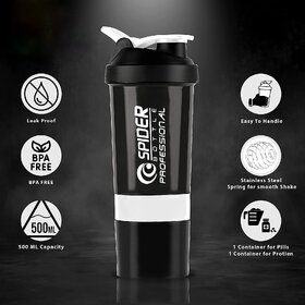 Spider Gym Protein Shaker Bottles With Sipper Lid 500 ml Shaker (White) 500 ml Shaker (Pack of 1)