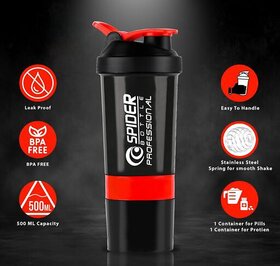 Mannat Spider Gym Protein Shaker Bottles With Sipper Lid 500 ml Shaker (Red,Pack of 1)