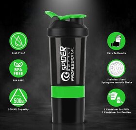 Mannat Spider Gym Protein Shaker Bottles With Sipper Lid 500 ml Shaker (Green,Pack of 1)