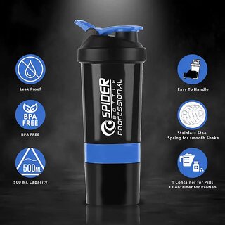 Mannat Spider Gym Protein Shaker Bottles With Sipper Lid 500 ml Shaker (Blue,Pack of 1)