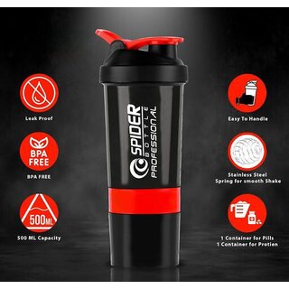 Mannat Spider Gym Protein Shaker Bottles With Sipper Lid 500 ml Shaker (Red,Pack of 1)