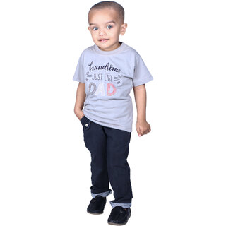                       Kid Kupboard Regular-Fit Baby Boys Cotton T-Shirt Light Grey, Half-Sleeves, Pack of 1                                              