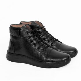 Richale Black Leather Men's Casual Outdoor Hiking Trekking Fashionable Uniform Dress Comfort Boots For Men(Black)