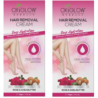 OXYGLOW HERBALS Rose  Shea Butter Hair Removal 40 GFor all Skin TypeBody  LegsNatural(PO2) Cream  (80 g, Set of 2)