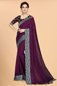SVB Sarees Purple Colour Solid Vichitra Silk Embroidried Sarees With Blouse