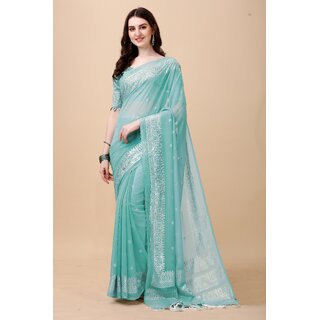                       SVB Sarees Sky Blue And Silver Tonned Pure Silk Saree With Blouse                                              