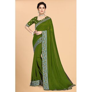 SVB Sarees Sea Green Colour Solid Vichitra Silk Embroidried Sarees With Blouse SVB Sarees Sea Green Colour Solid Vichitra Silk Embroidried Sarees With Blouse