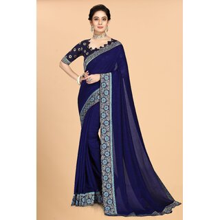 SVB Sarees Blue Colour Solid Vichitra Silk Embroidried Sarees With Blouse SVB Sarees Blue Colour Solid Vichitra Silk Embroidried Sarees With Blouse