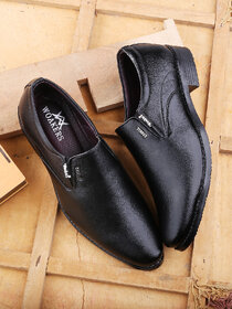 Woakers Men Black Slip-On Formal Shoes