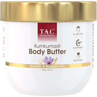 TAC The Ayurveda Co. Kumkumadi Body Butter With Sandalwood, Saffron  Shea Butter For Smooth  Radiant Skin 200gm