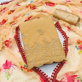 Sharda Creation Golden Georgette Embroidered Unstitched Dress