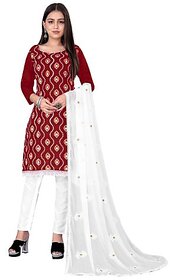 Sharda Creation Red Polycotton Embroidered Unstitched Dress