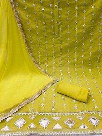 Sharda Creation Yellow Chanderi Embroidered Unstitched Dress