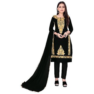 Sharda Creation Black Polycotton Embroidered Unstitched Dress