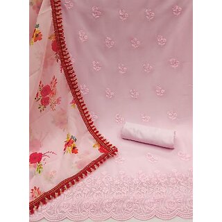                       Sharda Creation Pink Georgette Embroidered Unstitched Dress                                              