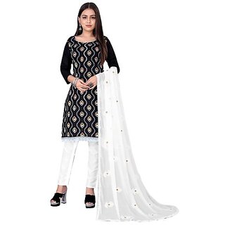 Sharda Creation Black Polycotton Embroidered Unstitched Dress