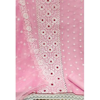                       Sharda Creation Pink Oraganza Embroidered Unstitched Dress                                              