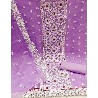 Sharda Creation Pink Oraganza Embroidered Unstitched Dress
