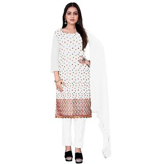 Sharda Creation White Chanderi Embroidered Unstitched Dress