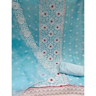                       Sharda Creation Aqua Oraganza Embroidered Unstitched Dress                                              