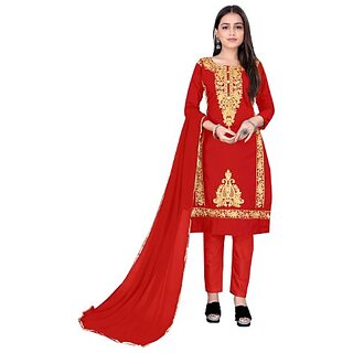                       Sharda Creation Orange Georgette Embroidered Unstitched Dress                                              