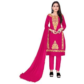                       Sharda Creation Green Georgette Embroidered Unstitched Dress                                              