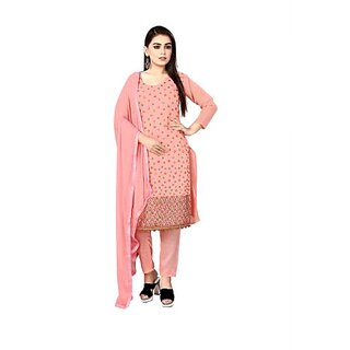                       Sharda Creation Pink Chanderi Embroidered Unstitched Dress                                              