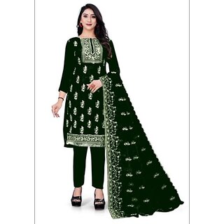                       Sharda Creation Green Oraganza Embroidered Unstitched Dress                                              