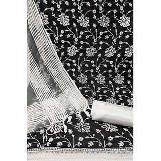 Sharda Creation Black Chanderi Embroidered Unstitched Dress