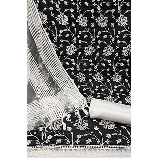                       Sharda Creation Black Chanderi Embroidered Unstitched Dress                                              