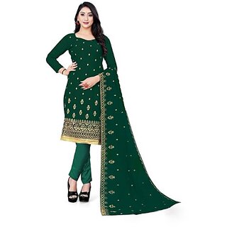                       Sharda Creation Green Georgette Embroidered Unstitched Dress                                              