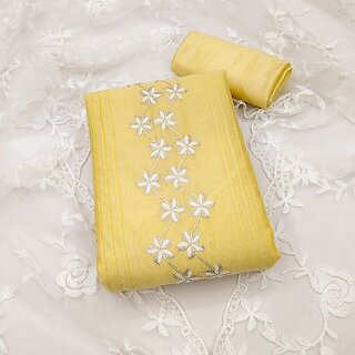                       Sharda Creation Yellow Chanderi Embroidered Unstitched Dress                                              
