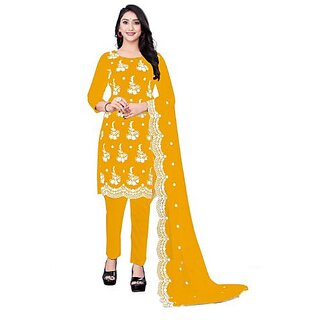                       Sharda Creation Yellow Georgette Embroidered Unstitched Dress                                              