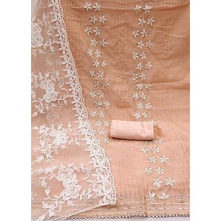                       Sharda Creation Gold Chanderi Embroidered Unstitched Dress                                              