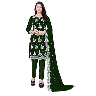                       Sharda Creation Green Georgette Embroidered Unstitched Dress                                              