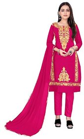 Sharda Creation Pink Polycotton Embroidered Unstitched Dress