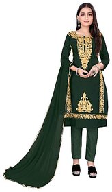 Sharda Creation Green Polycotton Embroidered Unstitched Dress