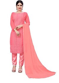 Sharda Creation Pink Georgette Embroidered Unstitched Dress