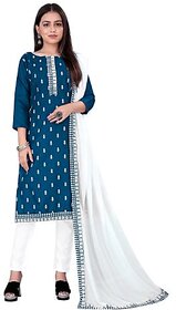 Sharda Creation Blue Cotton Embroidered Unstitched Dress