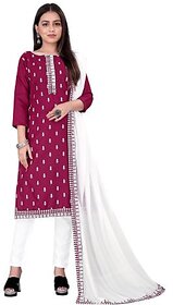 Sharda Creation Purple Cotton Embroidered Unstitched Dress