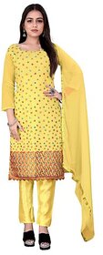 Sharda Creation Yellow Chanderi Embroidered Unstitched Dress