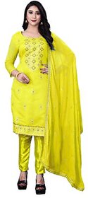 Sharda Creation Yellow Chanderi Embroidered Unstitched Dress