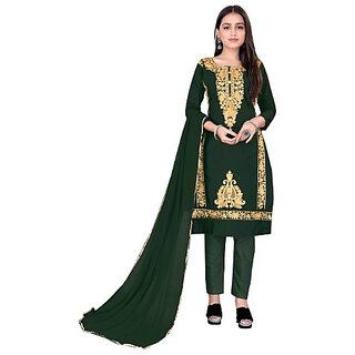 Sharda Creation Green Polycotton Embroidered Unstitched Dress